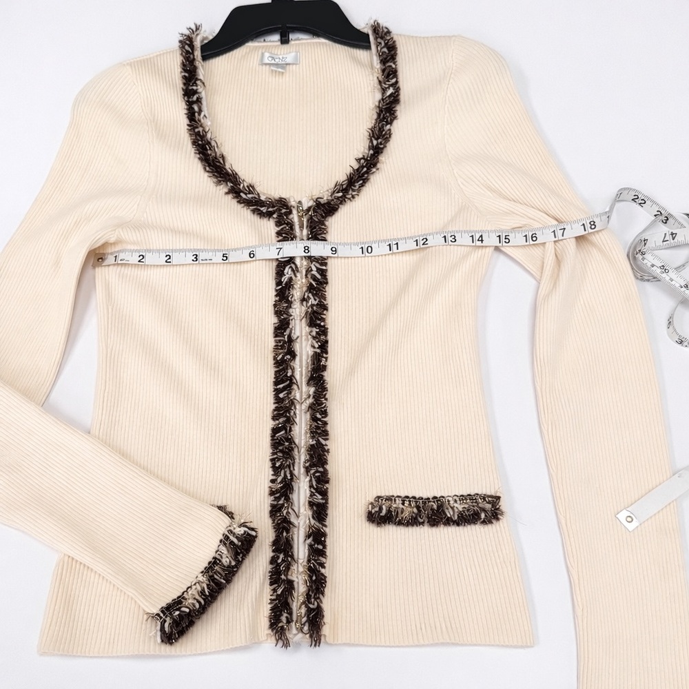 Vintage 90s Y2K Cache Cream Ribbed Fringe Cardigan Medium - Picture 5 of 6